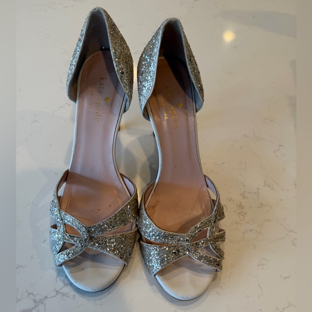 kate spade Silver Glitter D'Orsay Open-Toe Heels